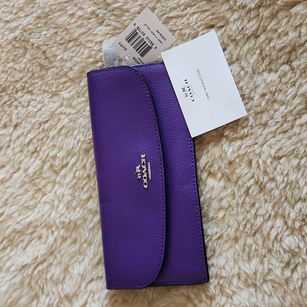 NWT Coach Purple Crossgrain Leather Soft Slimline Wallet 🌈💜